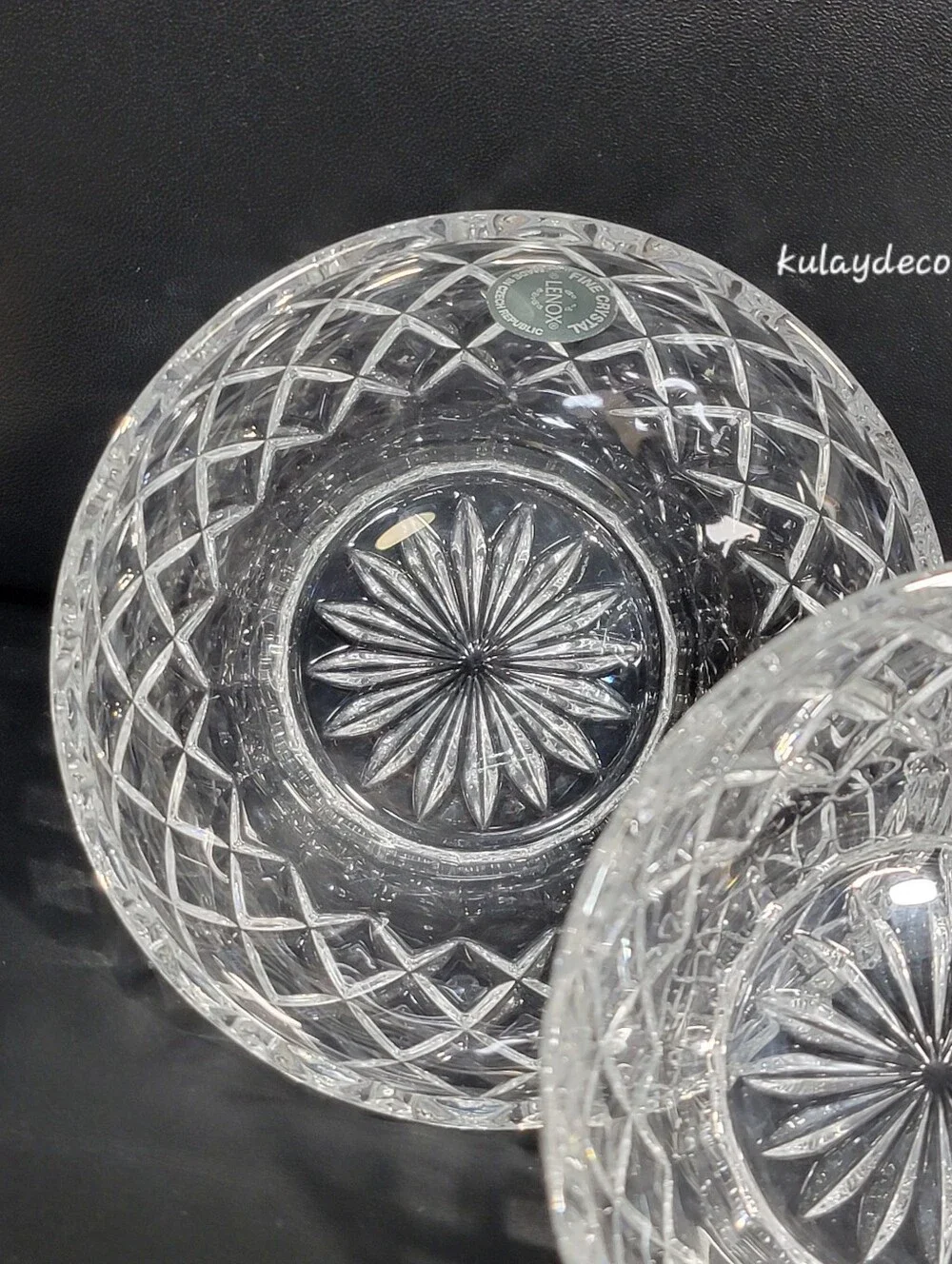 Lenox Fine Crystal Dessert Bowls Set of 3 Starburst Base Diamond Cut Pattern 5